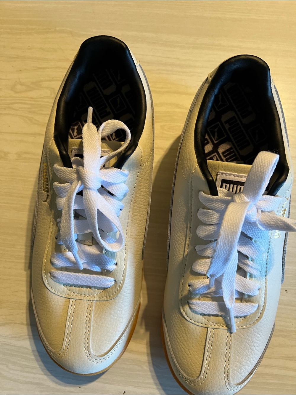 Puma Cream Leather Sneakers with White Laces